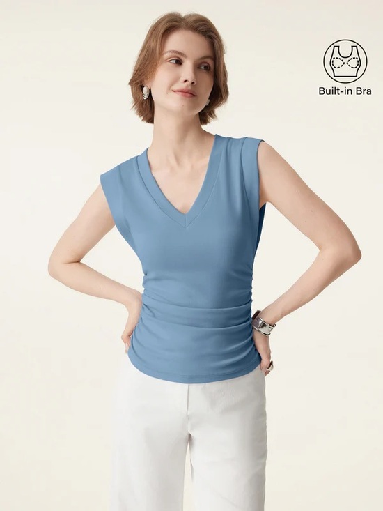 OGL Tops - OGL Stretch Cotton V-neck Side Ruched Muscle Bra Top